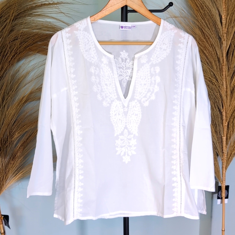 White Embroidered Blouse Tunic